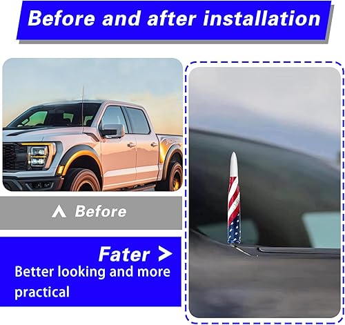 Miniatura 5 de Slykew 1 antena de bala para automóvil, antena de radio de bandera estadounidense, receptor de señal de 5.51 x 0.78 pulgadas, piezas de metal para