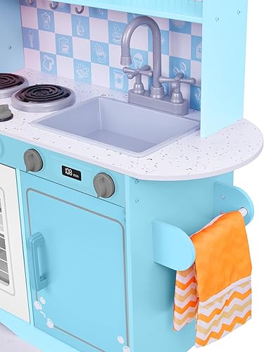Miniatura 7 de Lil' Jumbl Juego de cocina para niños, cocina de juego de madera con tablero de tiza, teléfono de juego, toallero y dispensador de hielo, perillas