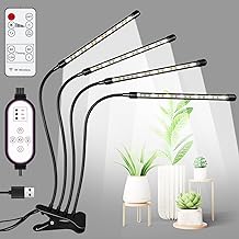 CHAMCHOI 植物育成ライト LED 室内 植物ライト クリップ式 リモコン付き 6000K 10段階調光 タイマー機能（4H / 8H / 12H）自由調節可能 省エネ 太陽光模擬 室内栽培用 USB給電 水耕栽培 観葉植物照明 led 園芸用 4ヘッド