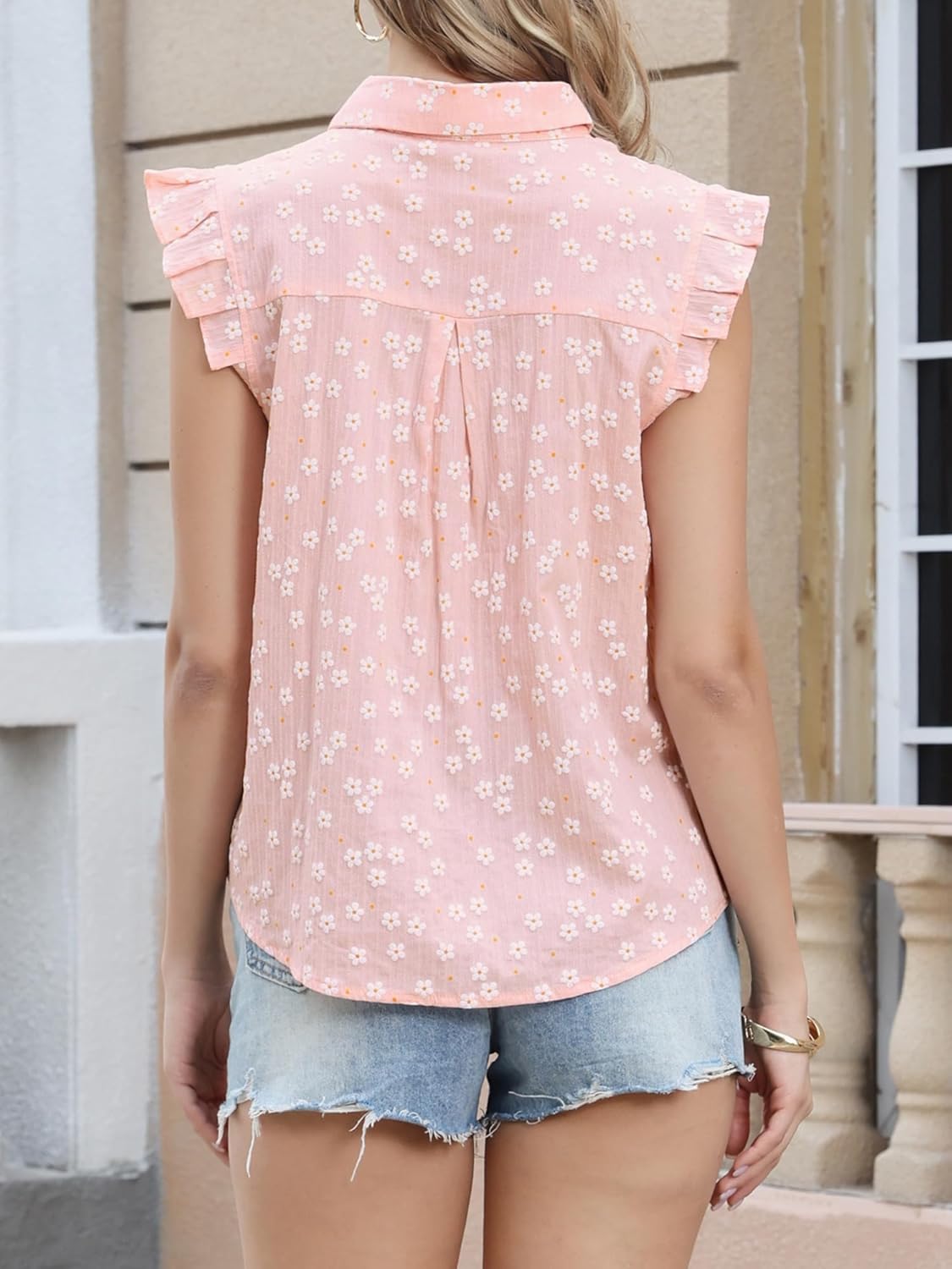 Allegra K Floral Tops for Women's Summer Ruffle Cap Sleeve Button Down Dressy Casual Shirts - Image 2