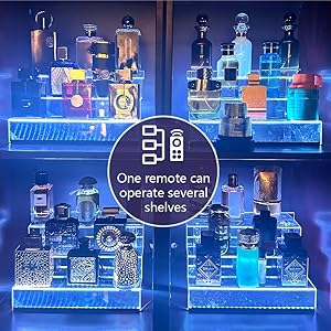 YMVV 15.7 IN Clear Acrylic Display Riser Shelf with LED light,3 Tier Display Step Shelves Holder, Perfume Cologne Organizer Holder,Pops Toys Figures, Clear Cupcake Riser, Dessert Shelf, Decoration on