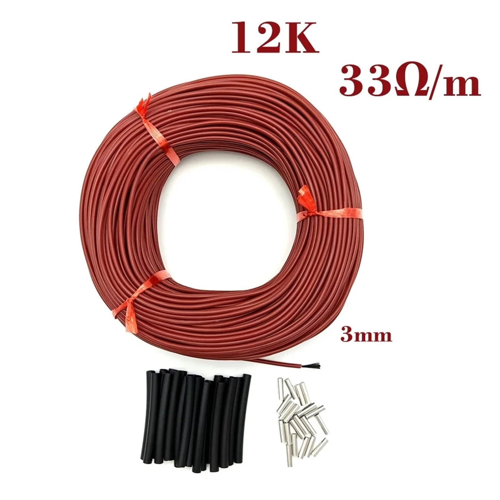 Kabel grzejny na podczerwień 12K o długości od 10 do 100 metrów, 33 Ohm/M, folia grzewcza, 220 V, z włókna węglowego, cewki(100m)