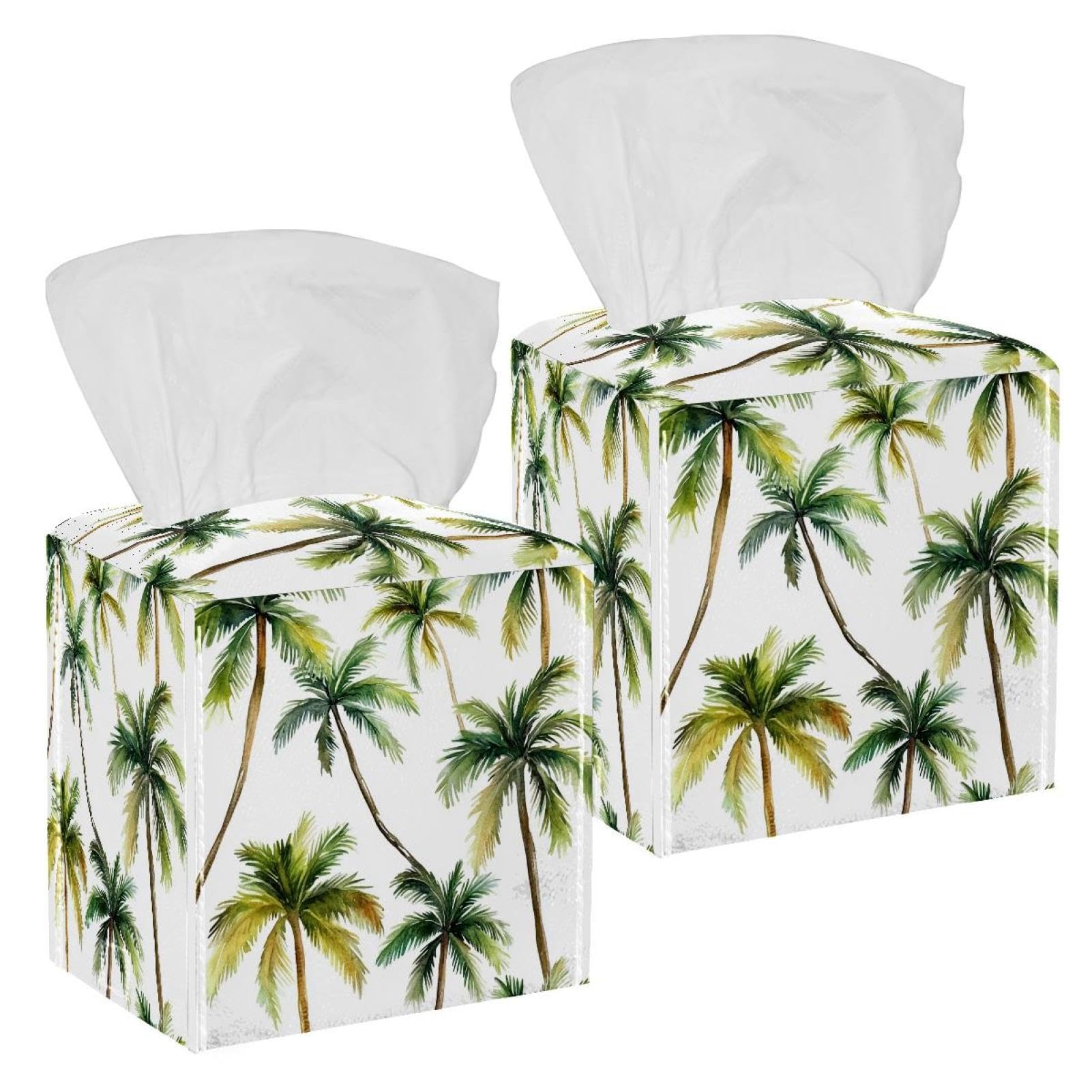 Housse de boîte à mouchoirs en cuir palmier tropical pour coiffeuse et salle de bain