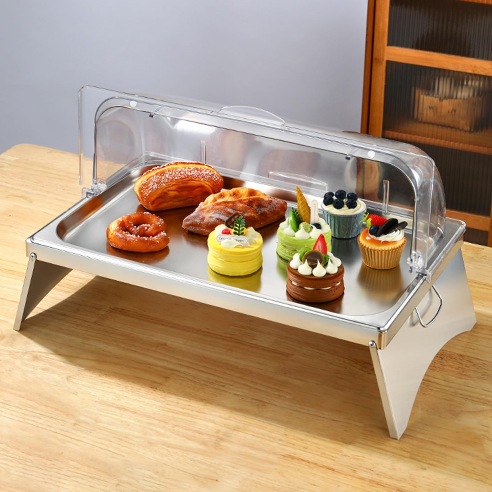 YJEUZCD Pojemnik ekspozycyjny na żywność, dozownik przypraw, taca do serwowania w formie bufetu, przezroczysta pokrywa na patelnię 15 cm, idealny do cateringu i wydarzeń