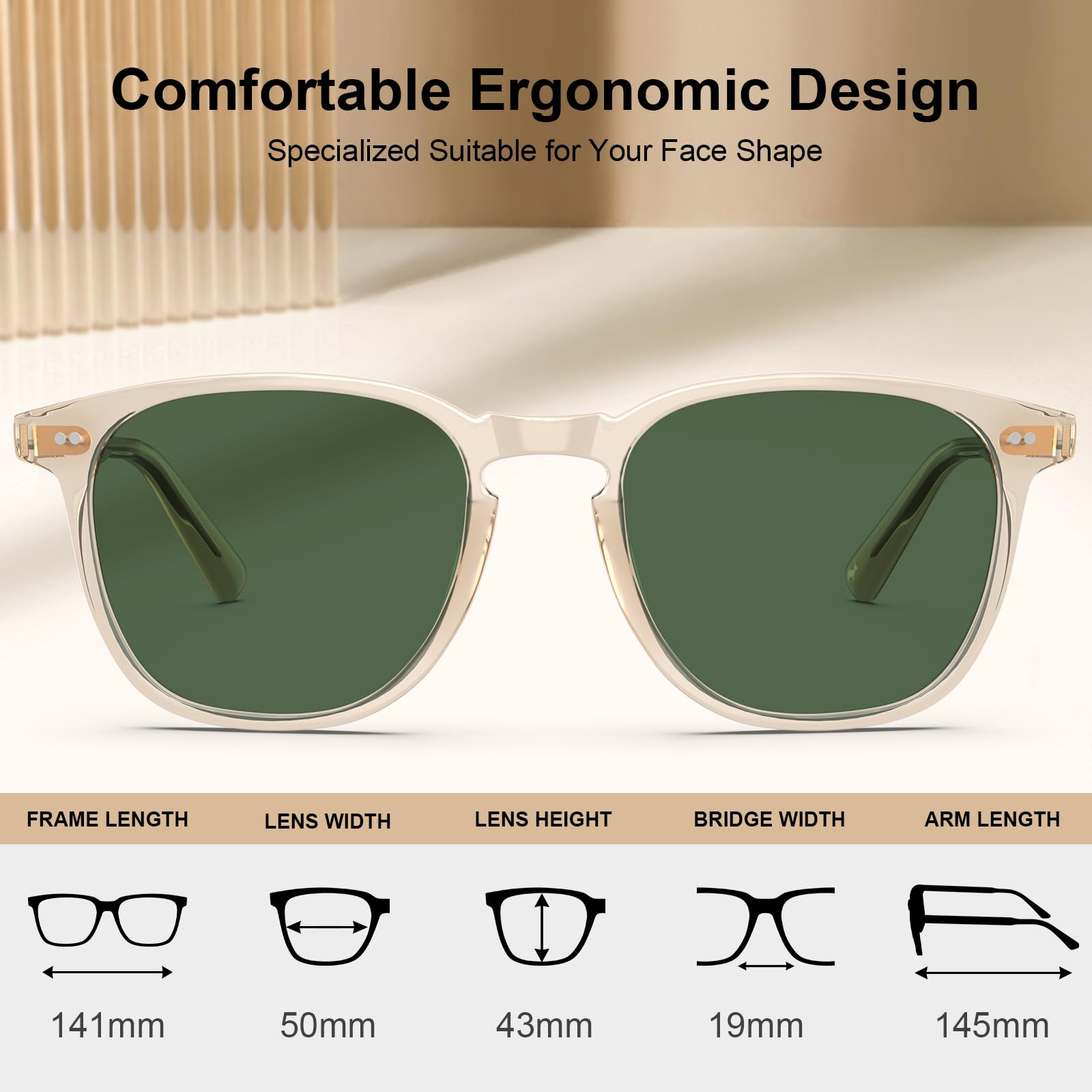 Carfia Occhiali da sole polarizzati da uomo classici quadrati stile street | 100% protezione UV400 occhiali ideali per la guida e la pesca