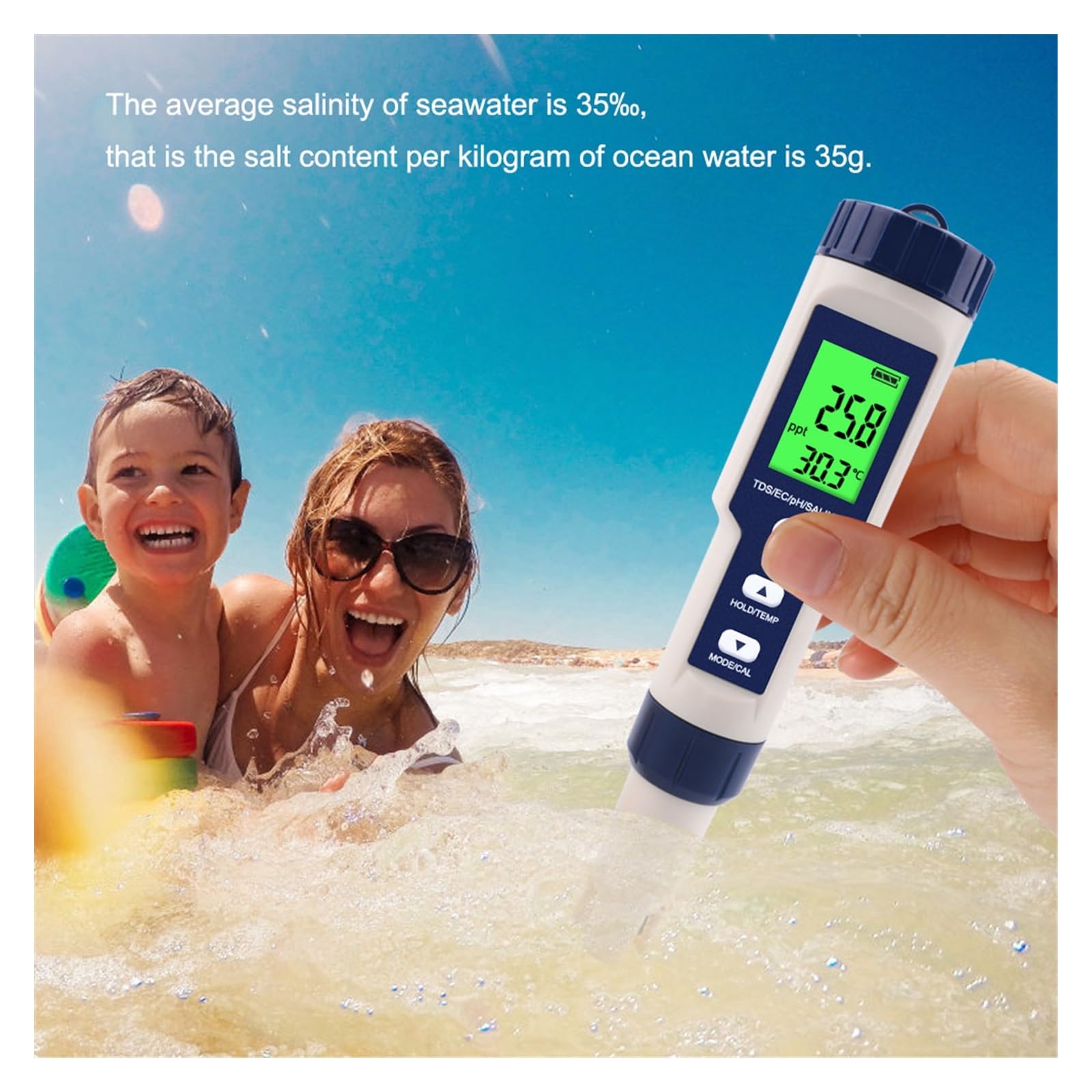 Tester Digitale for monitoraggio della qualità Acqua, TDS/EC/PH/salinità/Temperatura 5 in 1 for Piscine, Acqua Potabile, acquari(PH EC TDS Salt Temp)