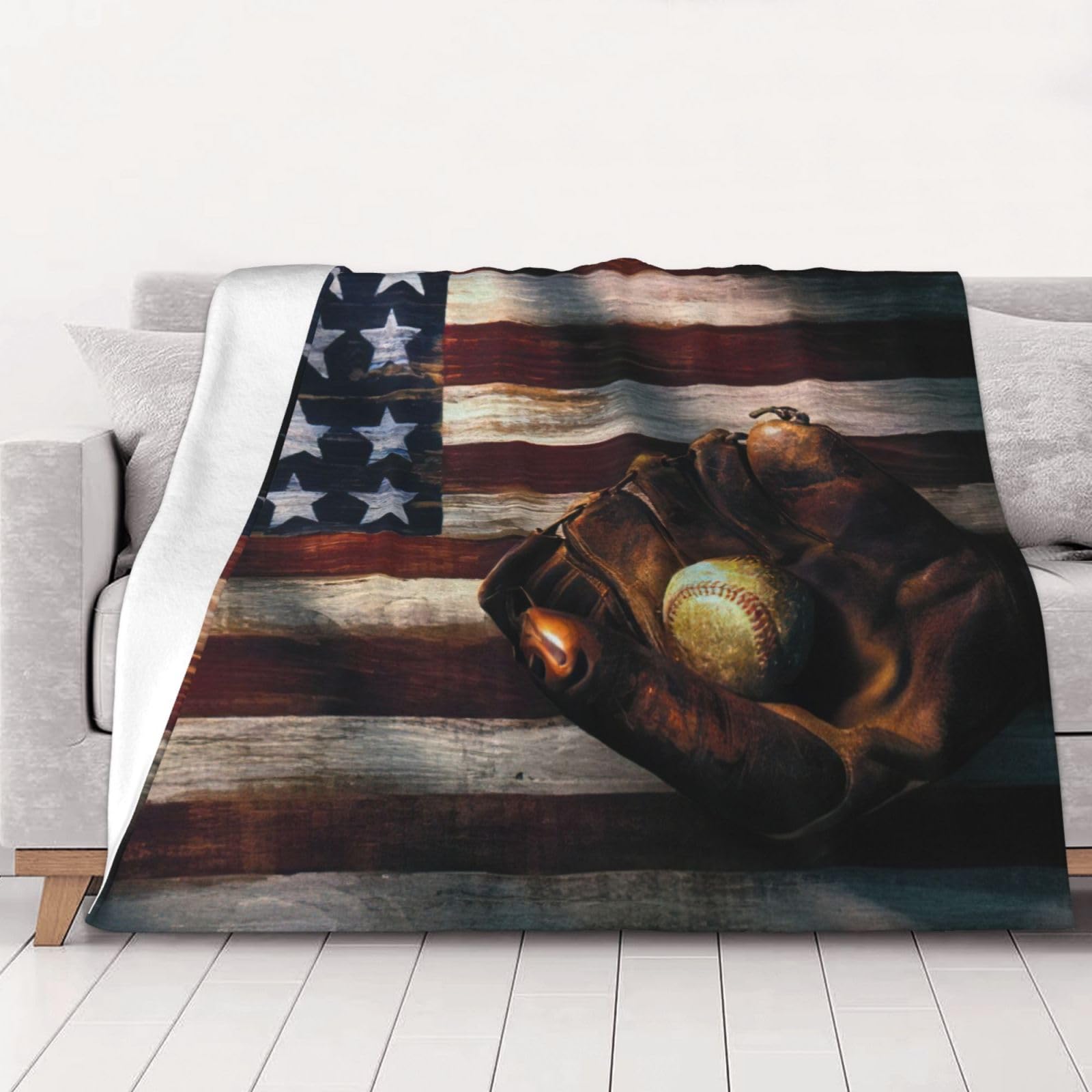 Couverture flanelle baseball drapeau américain grand confort pour canapé