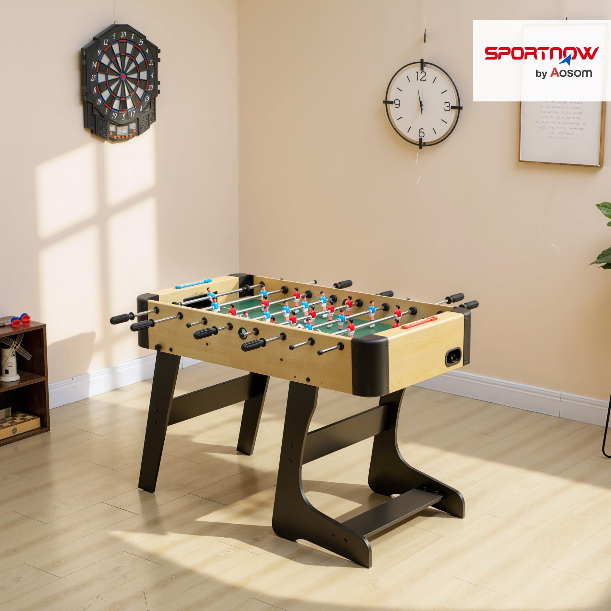 SPORTNOW Futbolín Plegable de Madera 118x107,5x78 cm Natural