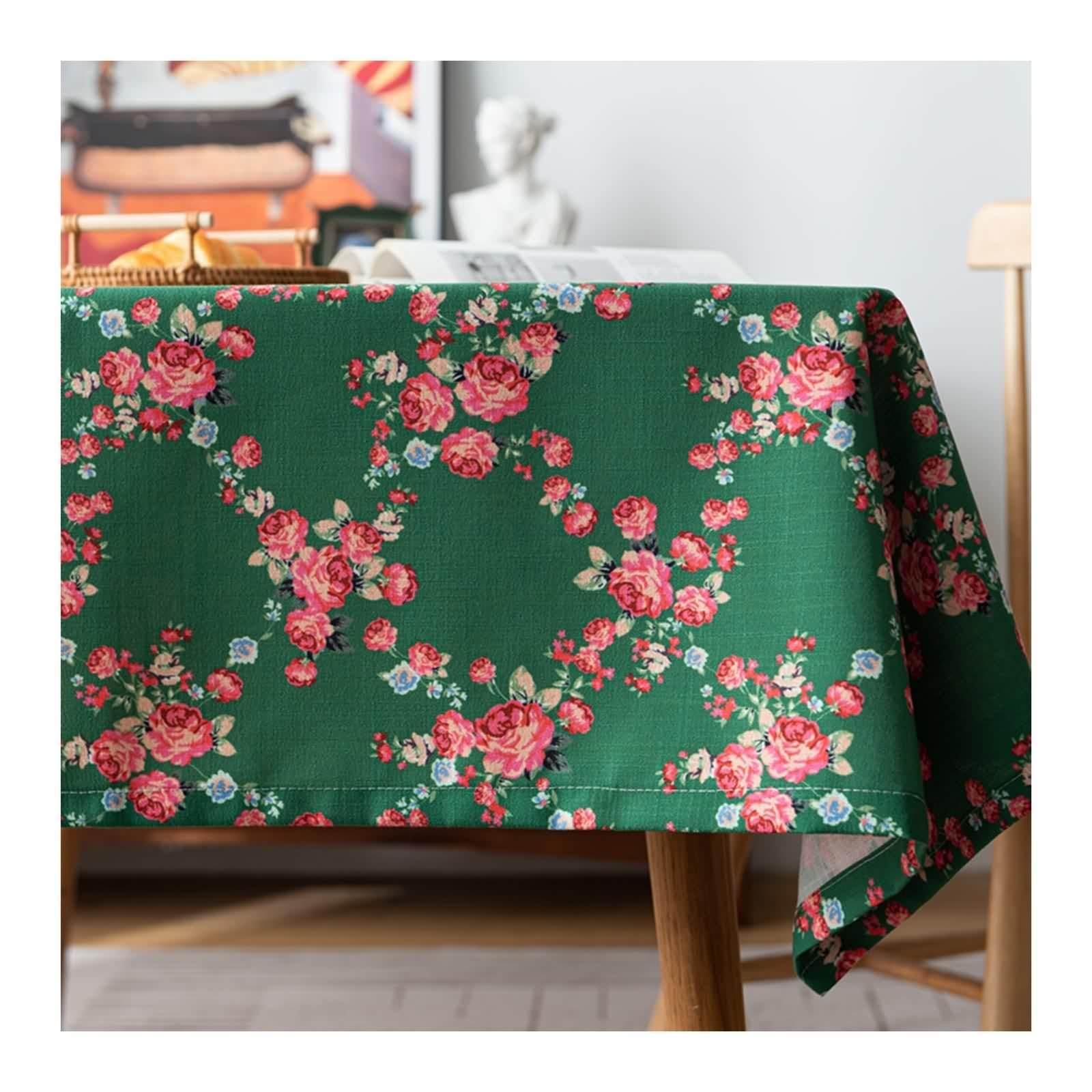Tovaglia Quadrata Fiori, Tovaglia Cucina Vintage Verde Poliestere Copri Tavolo 135X135CM per Soggiorno