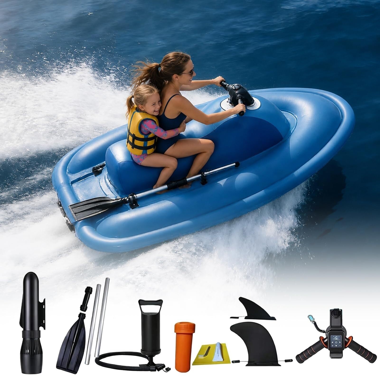 Barco Surf eléctrico Rush Wave y Moto acuática Inflable, Patinete acuático con Motor 500W/700W, lancha Jet Plegable Carga 330 Libras for Piscina, Lago y océano