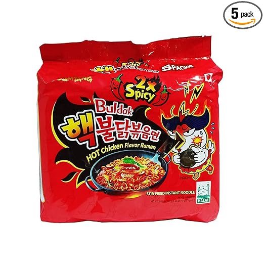 Samyang Hot Chicken Ramen 2X Spicy Buldak Noodles, 5 X 140 grams, Non Vegetarian