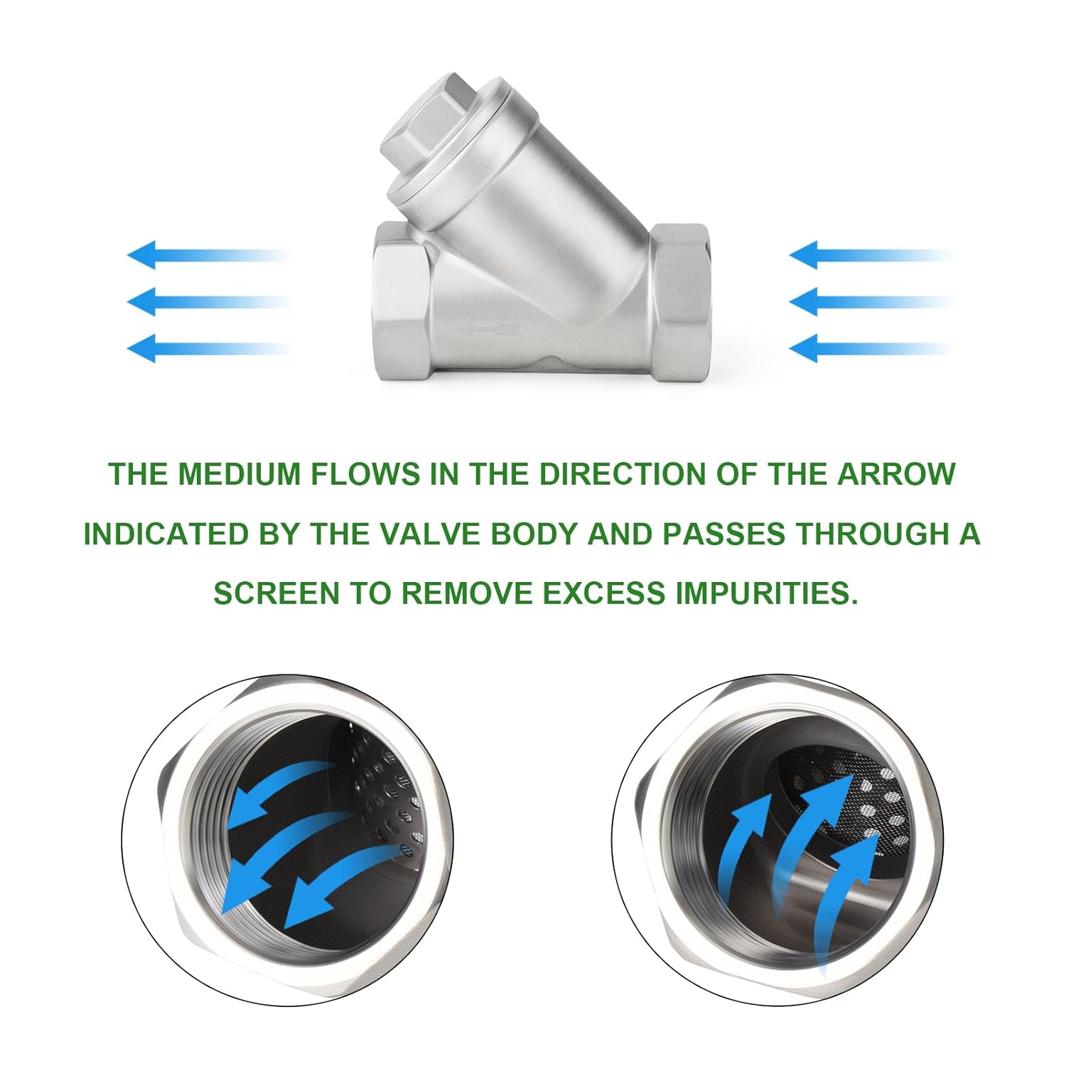 TAISHER 1PCS 304 Stainless Steel 1-1/2" BSP Female WYE Y Strainer Mesh Filter Valve CF8 WOG 800