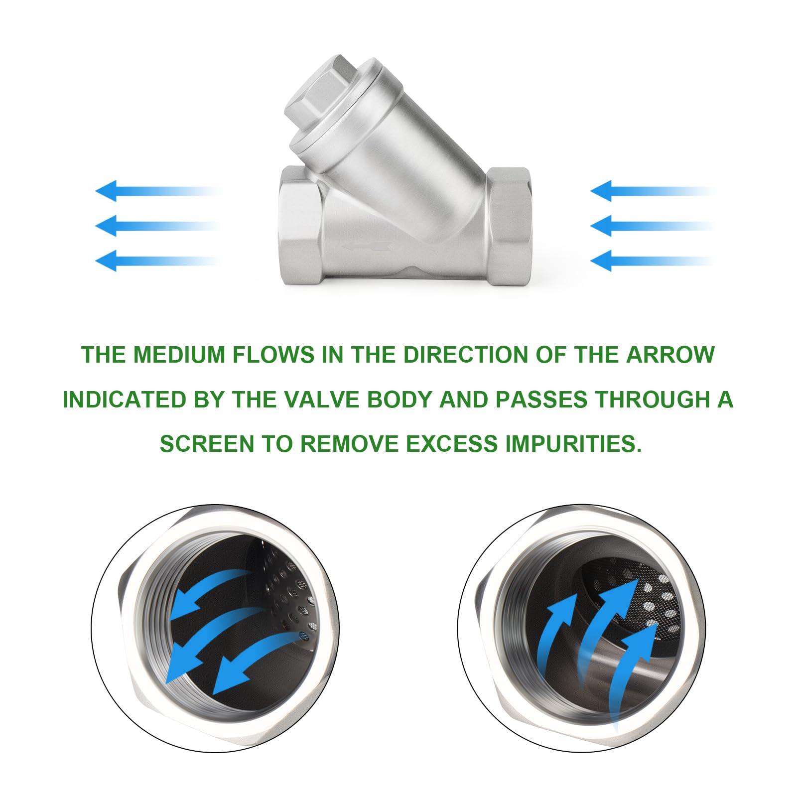 TAISHER 1Pcs 304 Stainless Steel 1-1/4" BSP Female WYE Y Strainer Mesh Filter Valve CF8 WOG 800 — Amazon image 4