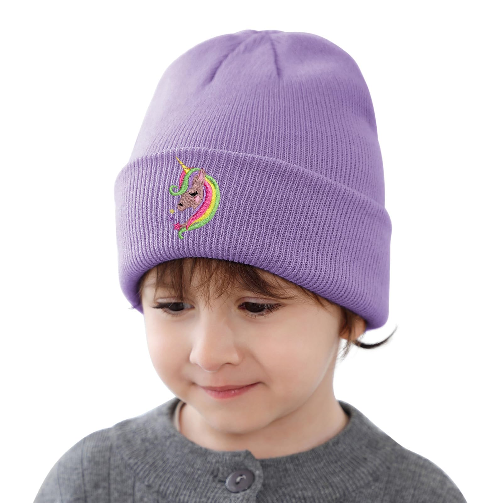 Baby Beanie Toddler Winter Hat Knit Ski Hat with Cute Embroidery Unicorn for Girls Boys 0-8 Years