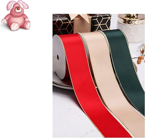 Miniatura 6 de VIVIQUEN Cinta de satén roja de doble cara con borde dorado, cinta continua de poliéster de 1-12 pulgadas, 25 yardas, cinta ancha para envolver