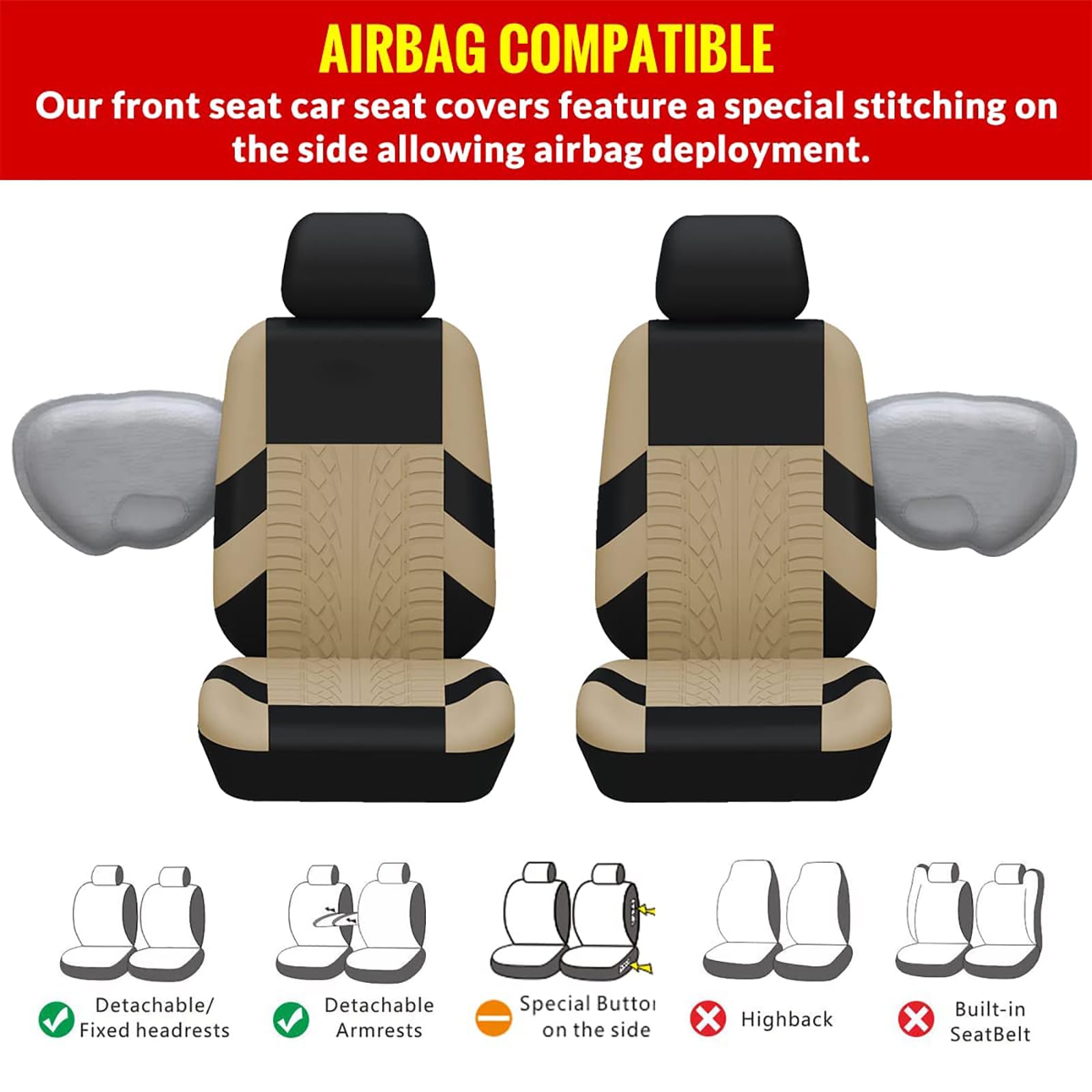 MarxaN Ensembles Housses de Siège Voiture pour R-enault Captur -I /2014-2018, Coussin Siege Vant et Arrière Respirante Amovibles Antidérapante Intérieurs Accessoires,C/Beige