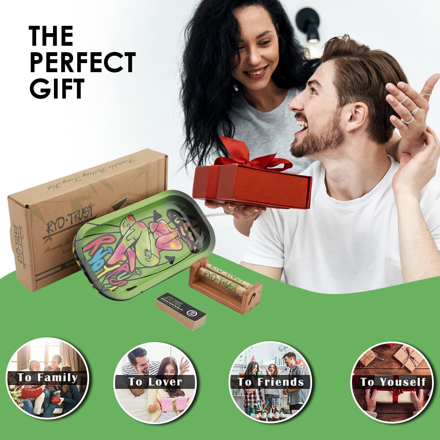Cigarette Rolling Machine and Metal Rolling Tray, Natural Rolling Papers Machine, Bamboo Cigarette Roller for 79mm Size Width Roll Papers, Gift for Men