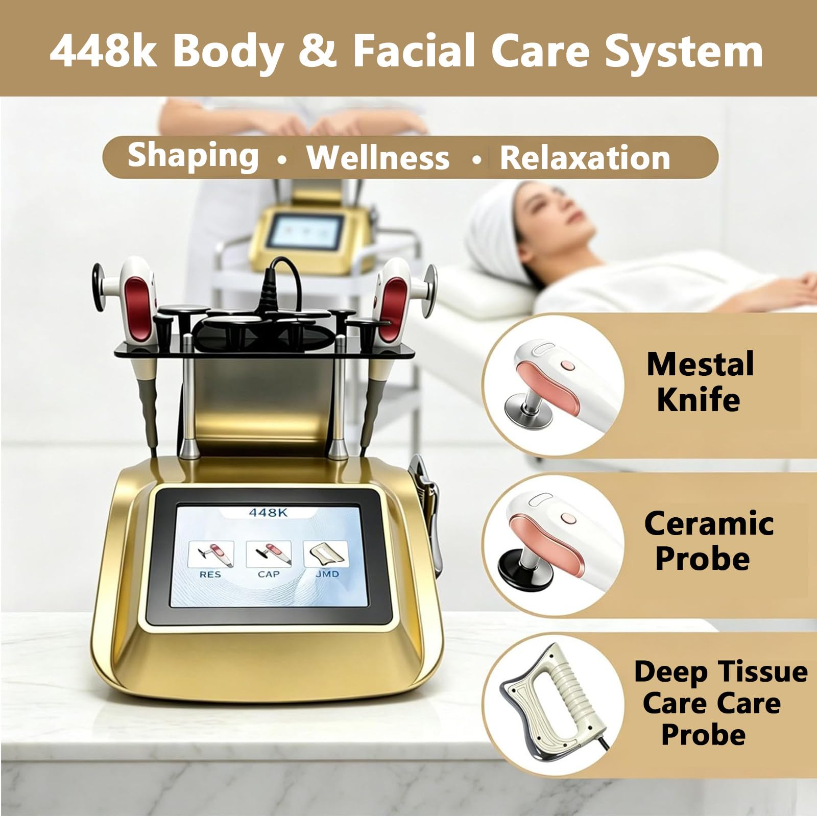 Urządzenie do fizjoterapii Tecar 3 w 1 (CET/RET/RF) do terapii przeciwbólowej oraz zabiegów ujędrniania skóry (diatermia monopolarna RF 448 kHz)