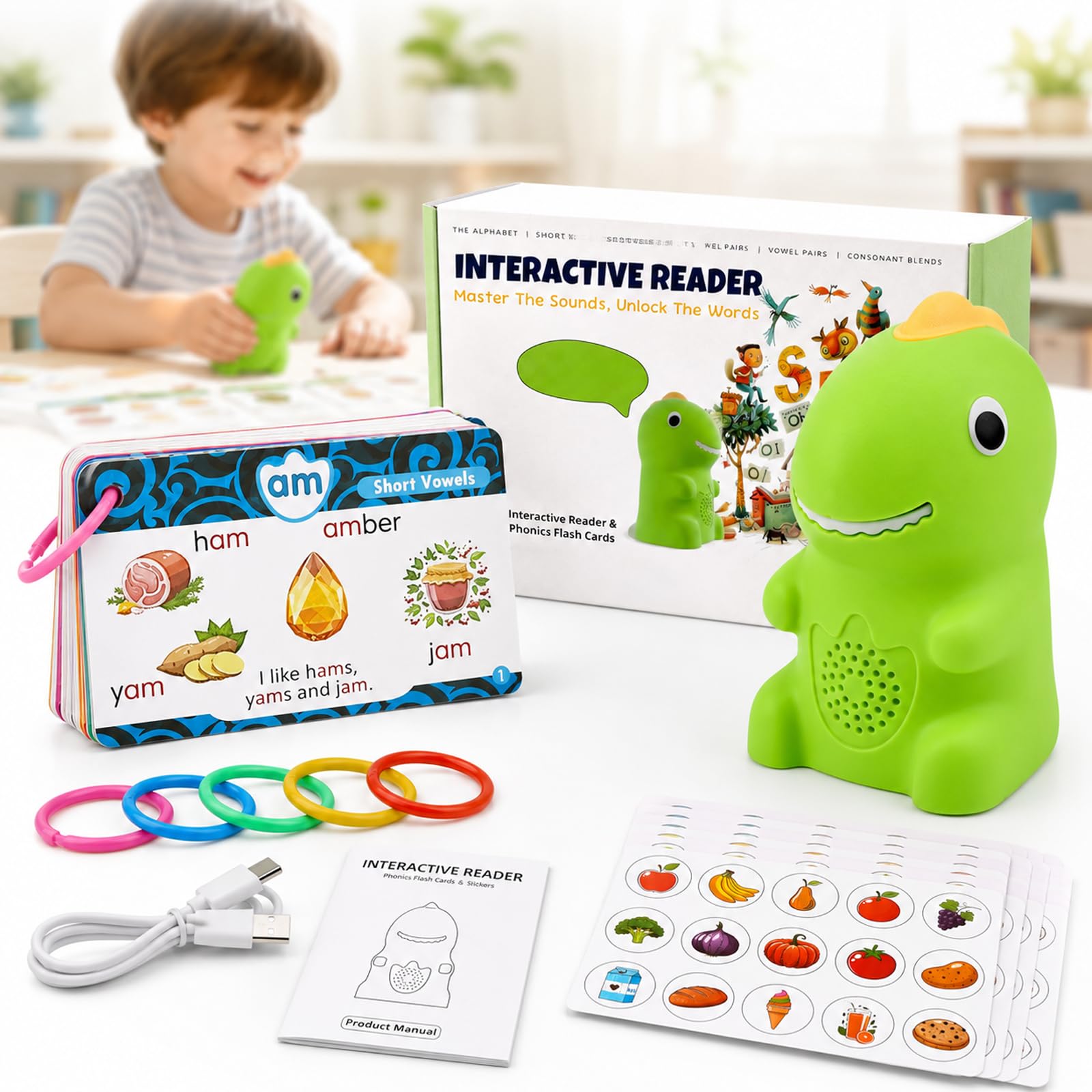 Dinosaur Talking Pen with Phonics Cards, Interactive Reader (A)