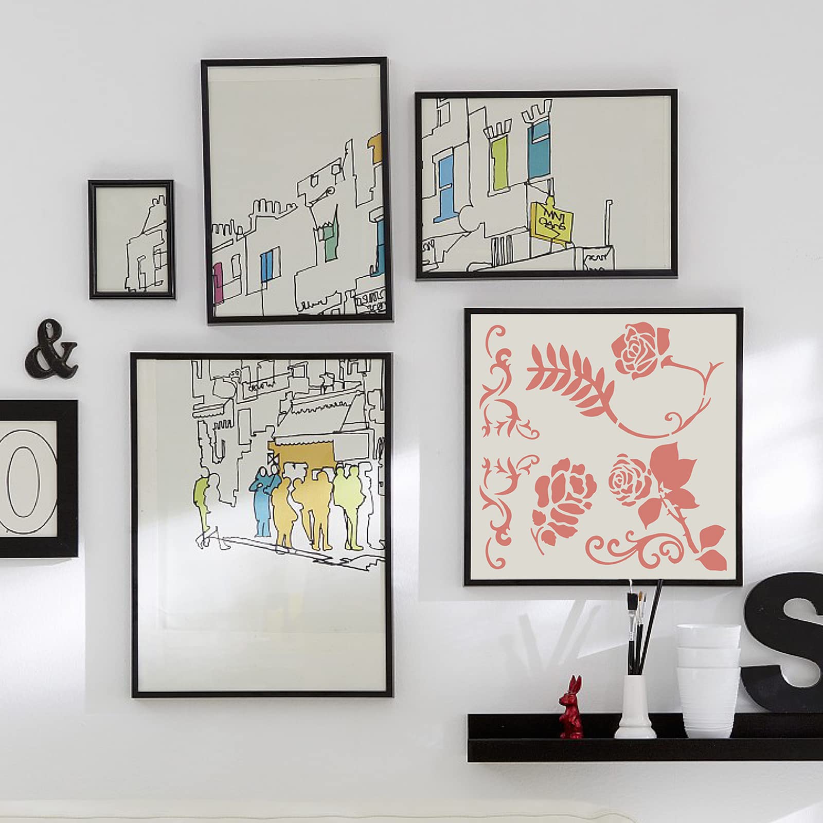 Amazon.co.jp: GORGECRAFT ローズステンシル 花 つる タイル