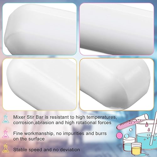 Miniatura 2 de Weewooday 8 barras agitadoras magnéticas de PTFE, barra de placa de agitación de PTFE de acero inoxidable de color blanco, barra magnética de placa