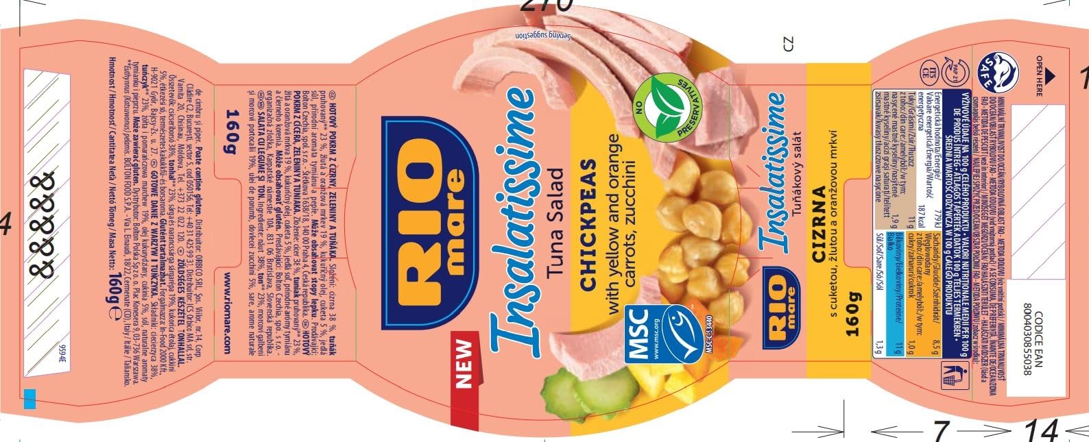 6x Rio Mare Insalatissime Ceci Thunfischsalat Kichererbsen mit Zucchini und Karotten Fertiggerichte 160g