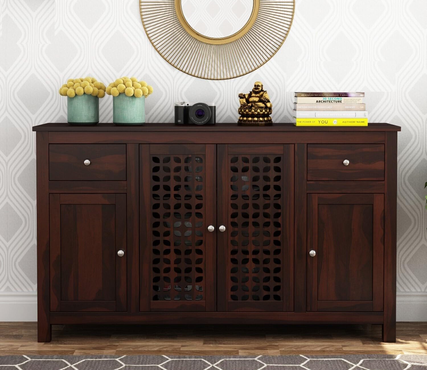 UNITEK FURNITURE Rosewood (Sheesham) Cabinet | Solid Wood Chest of Drawers (Finish Color - Walnut Finish) Cabinet |-image-30