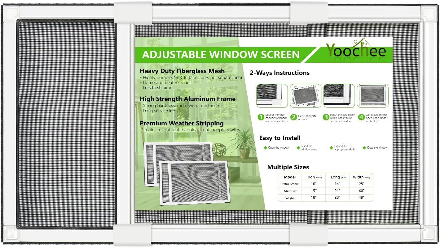 Yoochee Expandable Window Screen, Adjustable Window Screen, Replacement