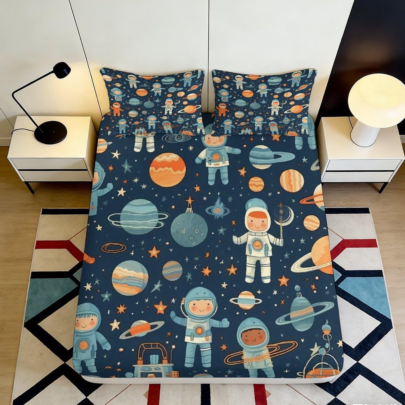 Jqzkxnhpbr Style-10 3D Printed Astronaut Planet Fitted Sheet Microfiber Soft Space Adventure Bed Cover For Bedroom Dorm Mattress Protector Decor 90X200x25cm