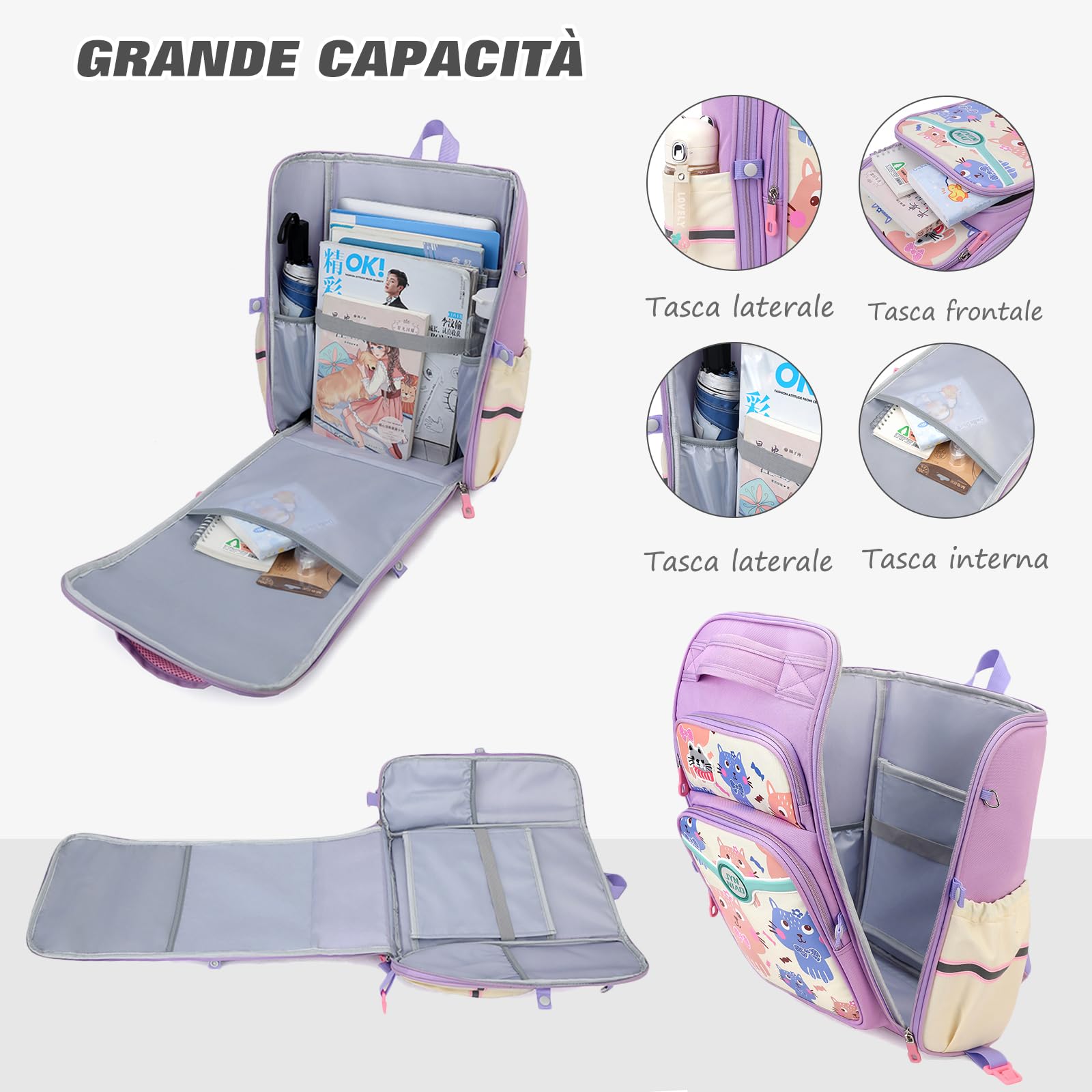 FANDARE 2-in-1 Zaino trolley Zainetti per bambini stampa cartoon scolastico