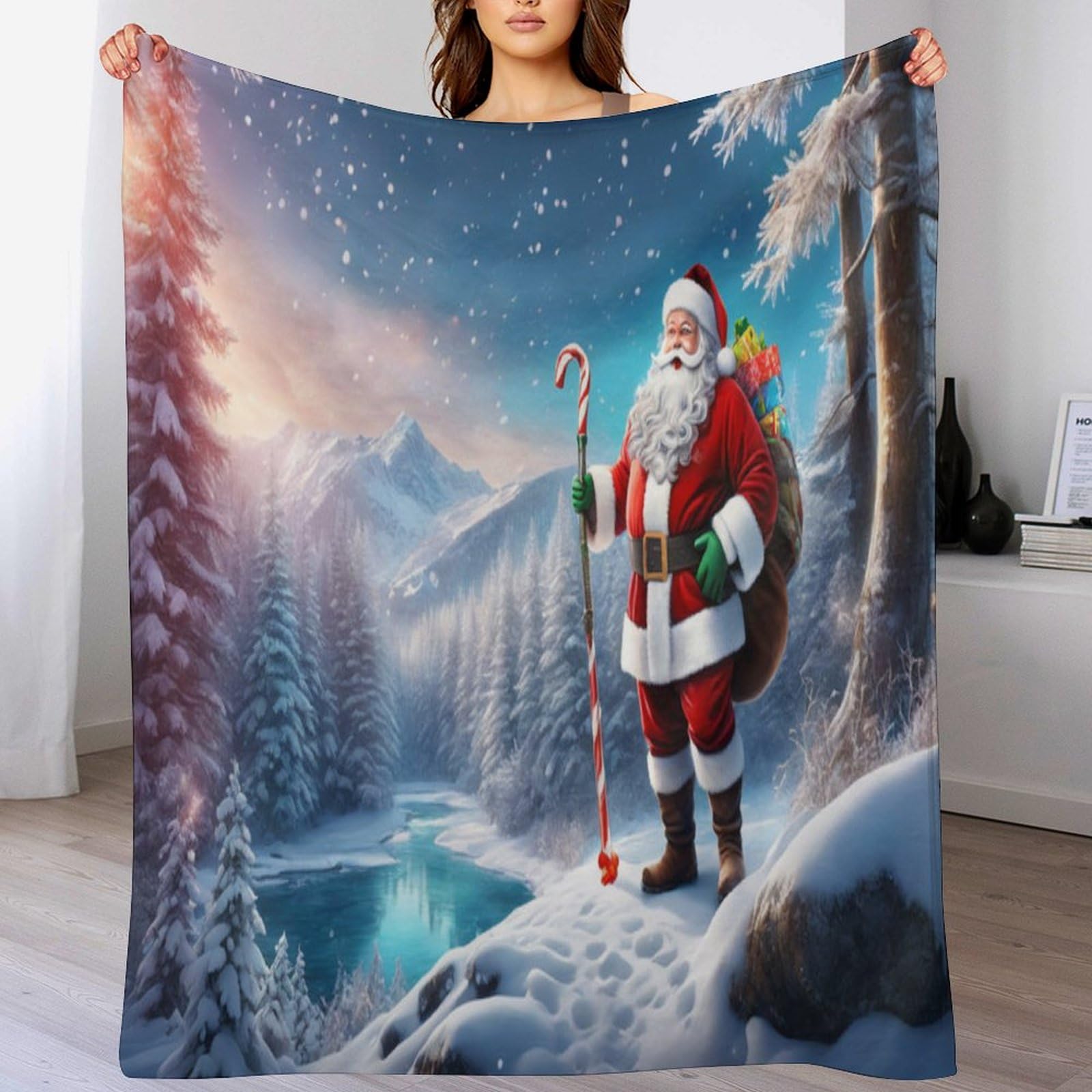 Père Noël plaid couverture polaire doux 180x200cm, le cadeau idéal pour réchauffer vos proches