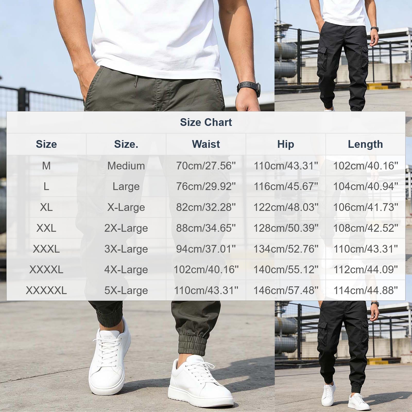 Mens Cargo Pants Athletic Joggers Elastic Waist Multiple Pockets Sweatpants Ankle Cuffs Casual Outdoor Workout Trousers — view 4