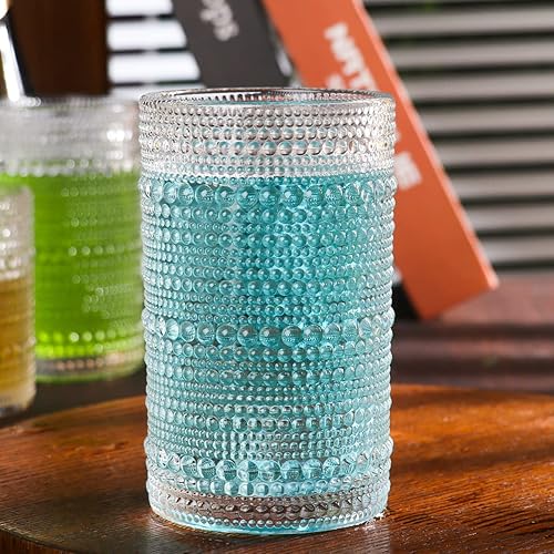 Miniatura 7 de Ymyaye Paquete de 8 vasos para beber, 4 vasos altos y 4 vasos de rocas, cristalería transparente vintage, juego de 8, vasos de vidrio de primera