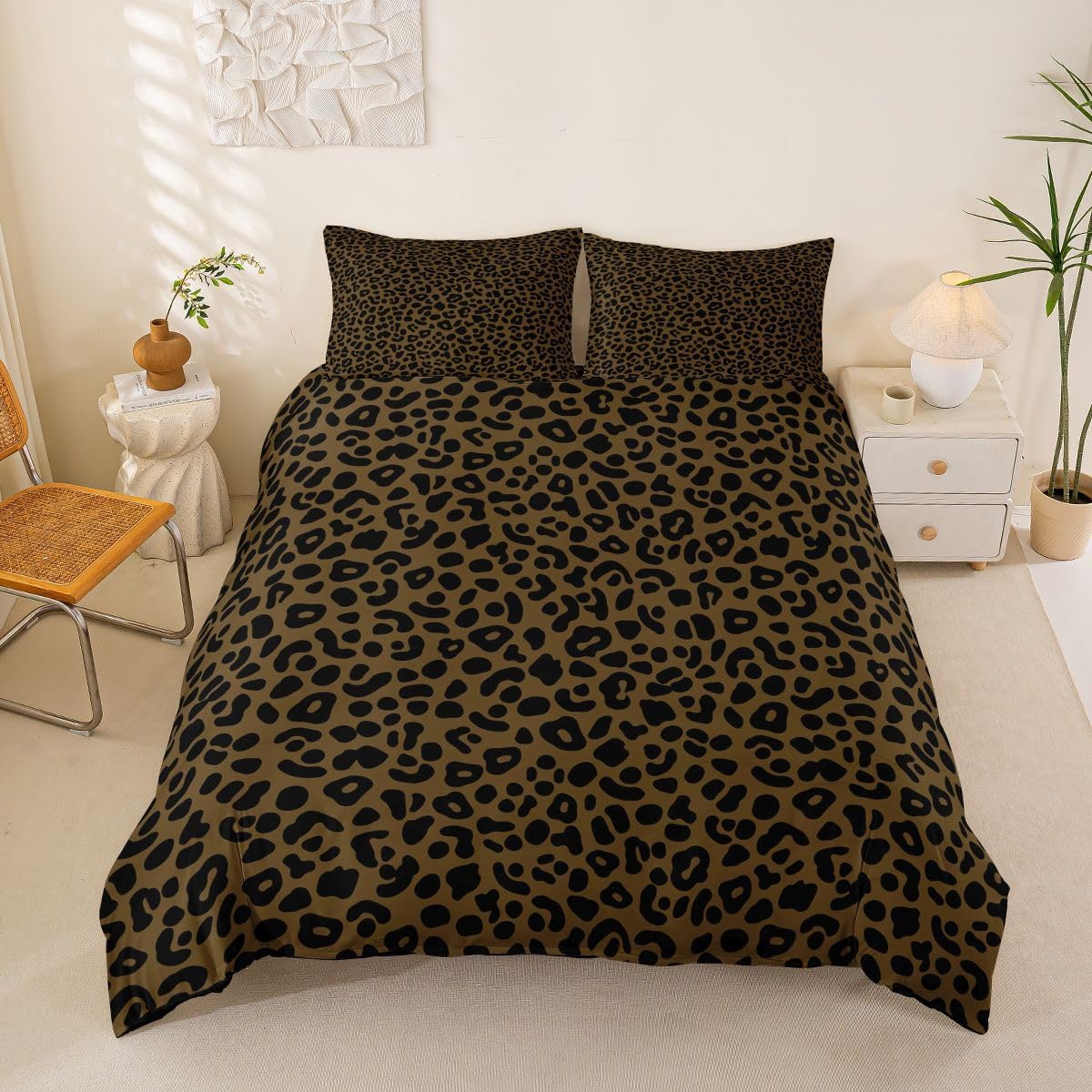 Feelyou Leopard Print Duvet Cover Toddler Size Cheetah Decor Comforter Cover for Boys Girls African Safari Animal Bedding Set 2Pcs Room Decor No Comforter Breathable Soft Lightweight Microfiber