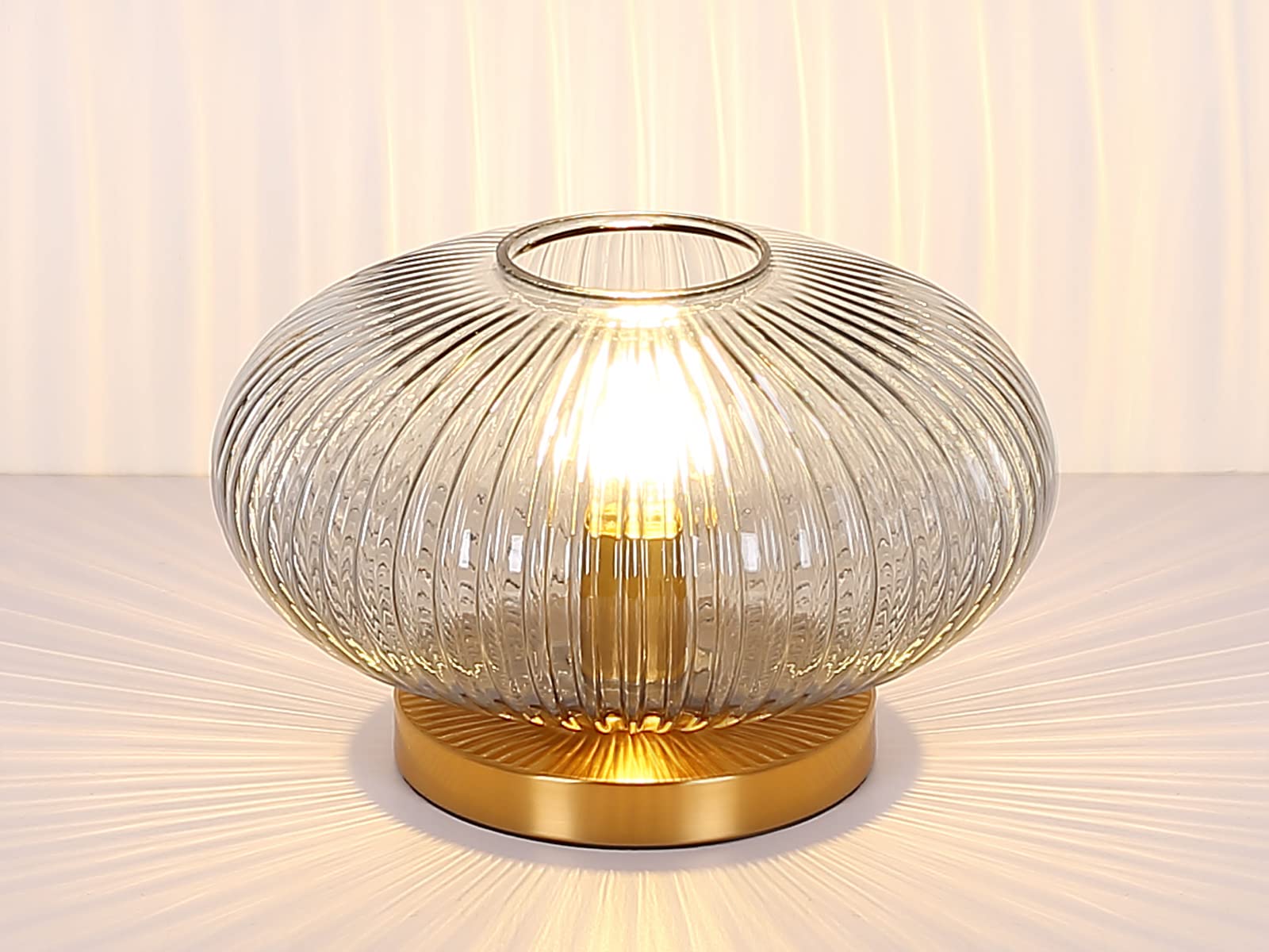 Ausgefallene Tischleuchte mit gerilltem Rauchglas Lampenschirm, Ø 30cm