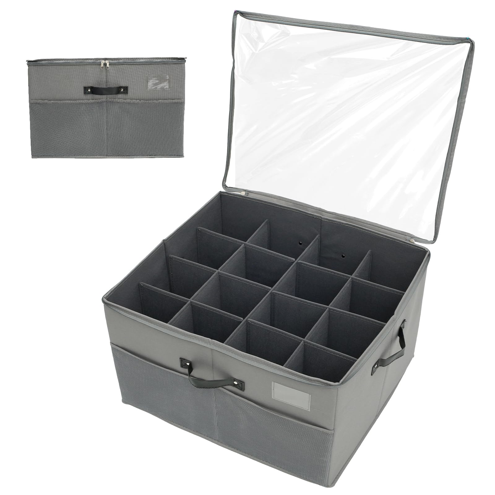 Boîte de rangement pliable pour 16 paires de chaussures avec séparateurs réglables, couvercles transparents et 2 poches en maille, idéale pour les chaussures et les accessoires
