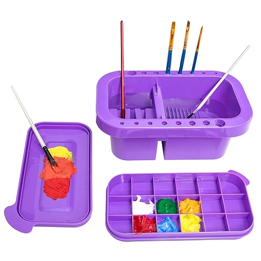 MyLifeUNIT Paint Brush Cleaner, Paint Brush Holder and Organizers with Palette for Acrylic, Watercolor, and Water-Based Paints (Purple)
