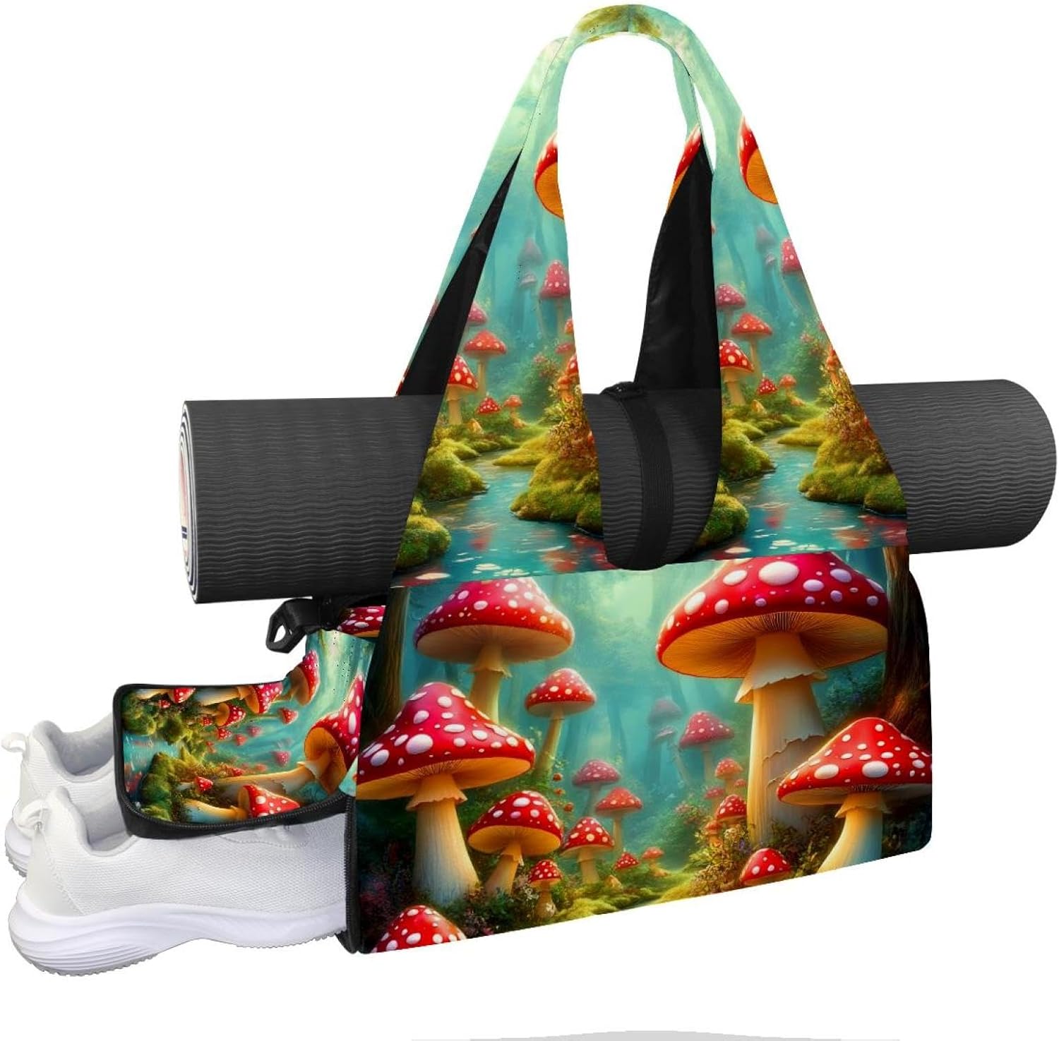 Yoga Mat Bag, Gym Workout Bag with Shoe Compartment, Floral Vintage Pilates Bag for Women, Quick Access Storage Yoga Tote Bag for Sports Travel Office