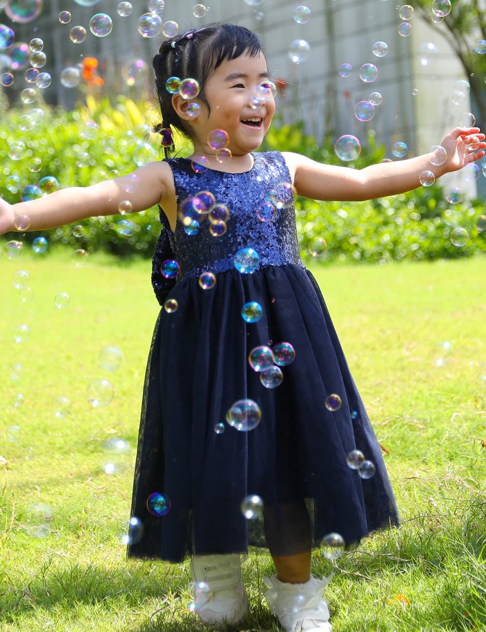 Cilucu Vestido tutú para niñas pequeñas, vestido de encaje con espalda en V, cinturón y lazo