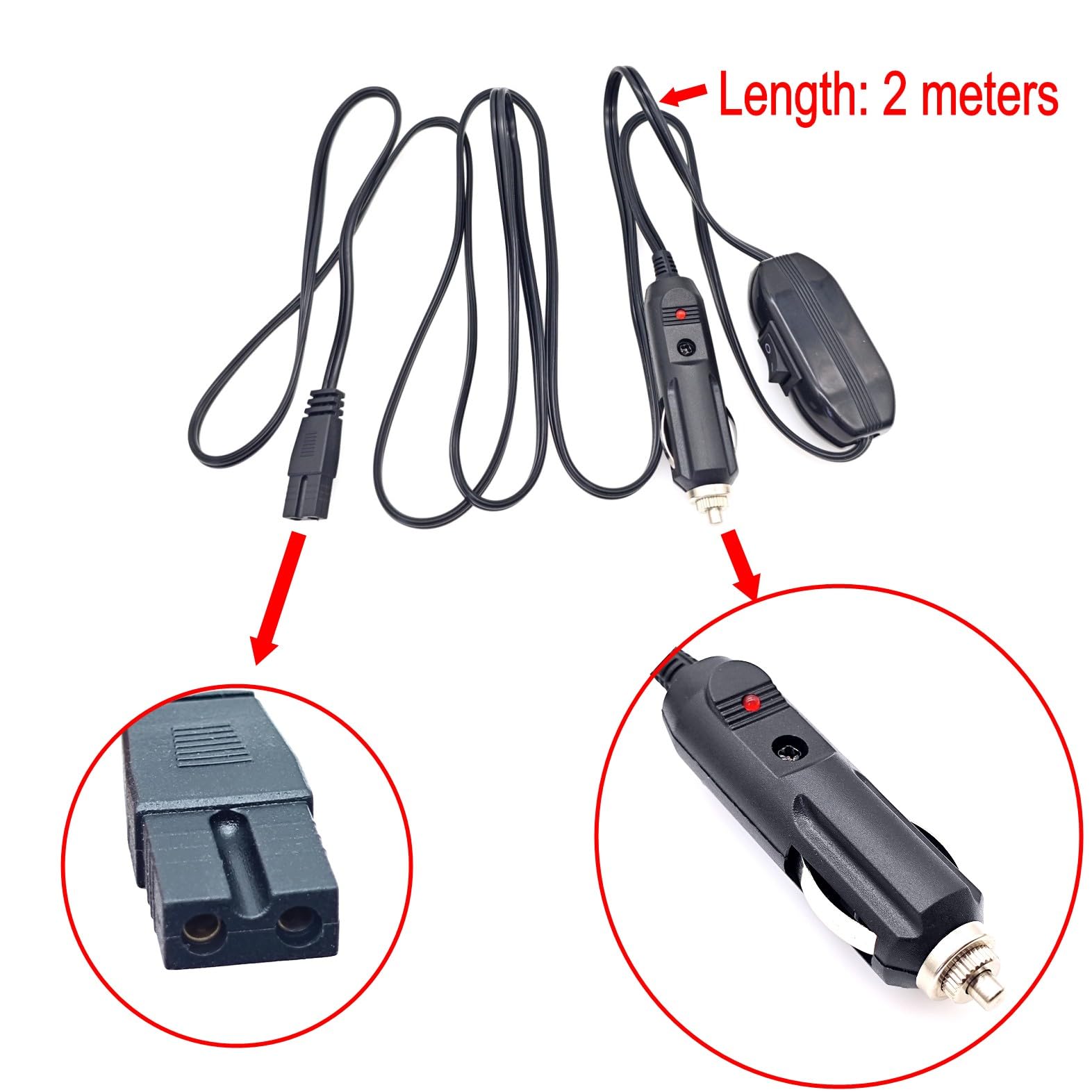 Cordon Glaciere Camping Gaz SZRMCC Câble Allume-cigare 12 V CC à 2 Broches Pour Mini Réfrigérateur De Voiture Wagan EL6214 (droit, 1,5 M Cable Glaciere Camping Gaz