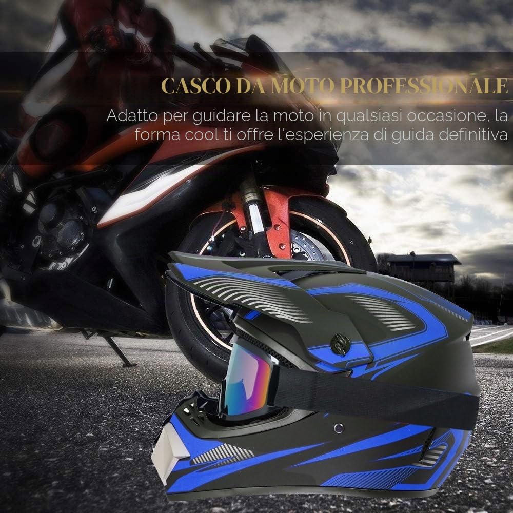 Casco da Motocross Per Bambini, Fuoristrada, Strada, Cross, Casco Integrale Mtb con Occhiali, Maschera E Guanti, ATV, BMX, MX, Downhill, Quad, Fuoristrada