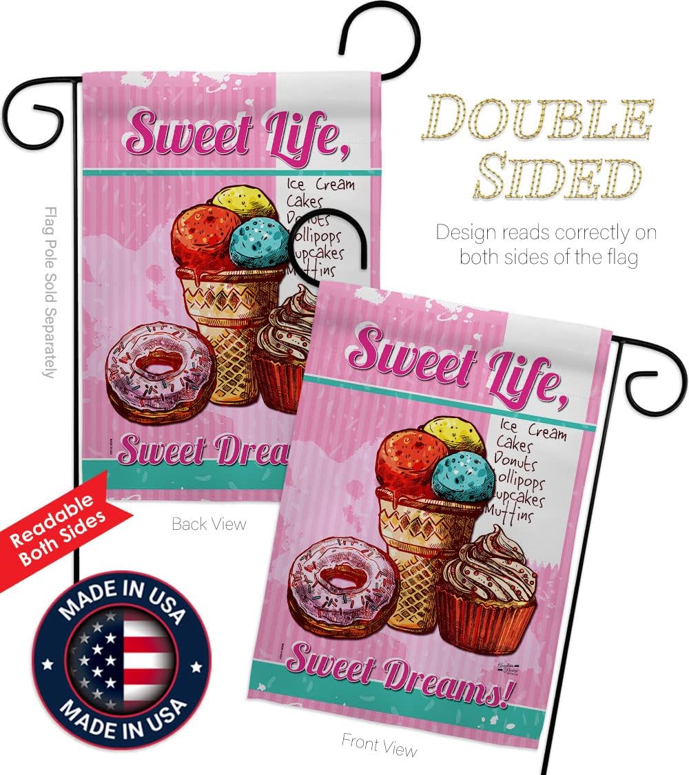 Sweet Life Garden Flag Food Pie Candy Donut Popsicle Dessert Ice Cream Cake House Decoration Banner Small Yard Gift Double-Sided, Made in USA