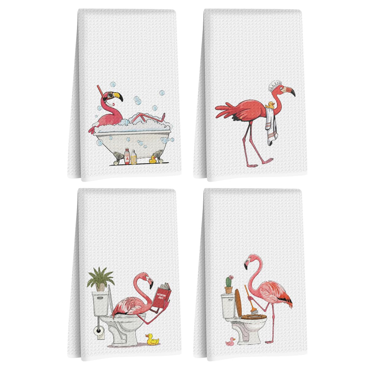 4 Pcs Funny Flamingo Hand Towels 24x14 Inch, Hot Pink Reusable Dish Towels