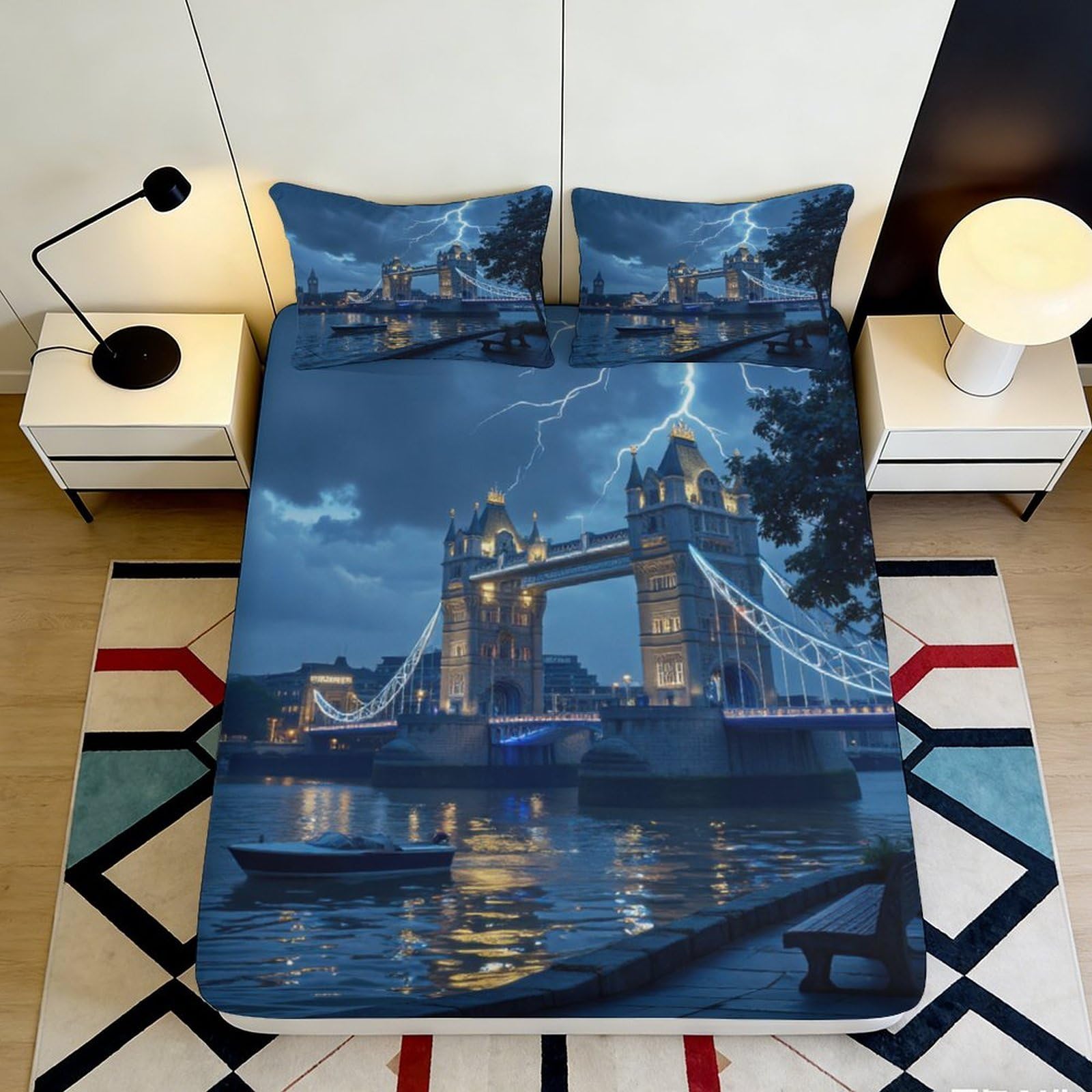 Uynsixtme Style-6 3D Printed City Night View Fitted Sheet Microfiber Deep Pocket Non-Slip Urban Mattress Fitted Cover For Bedroom 90X200x25cm