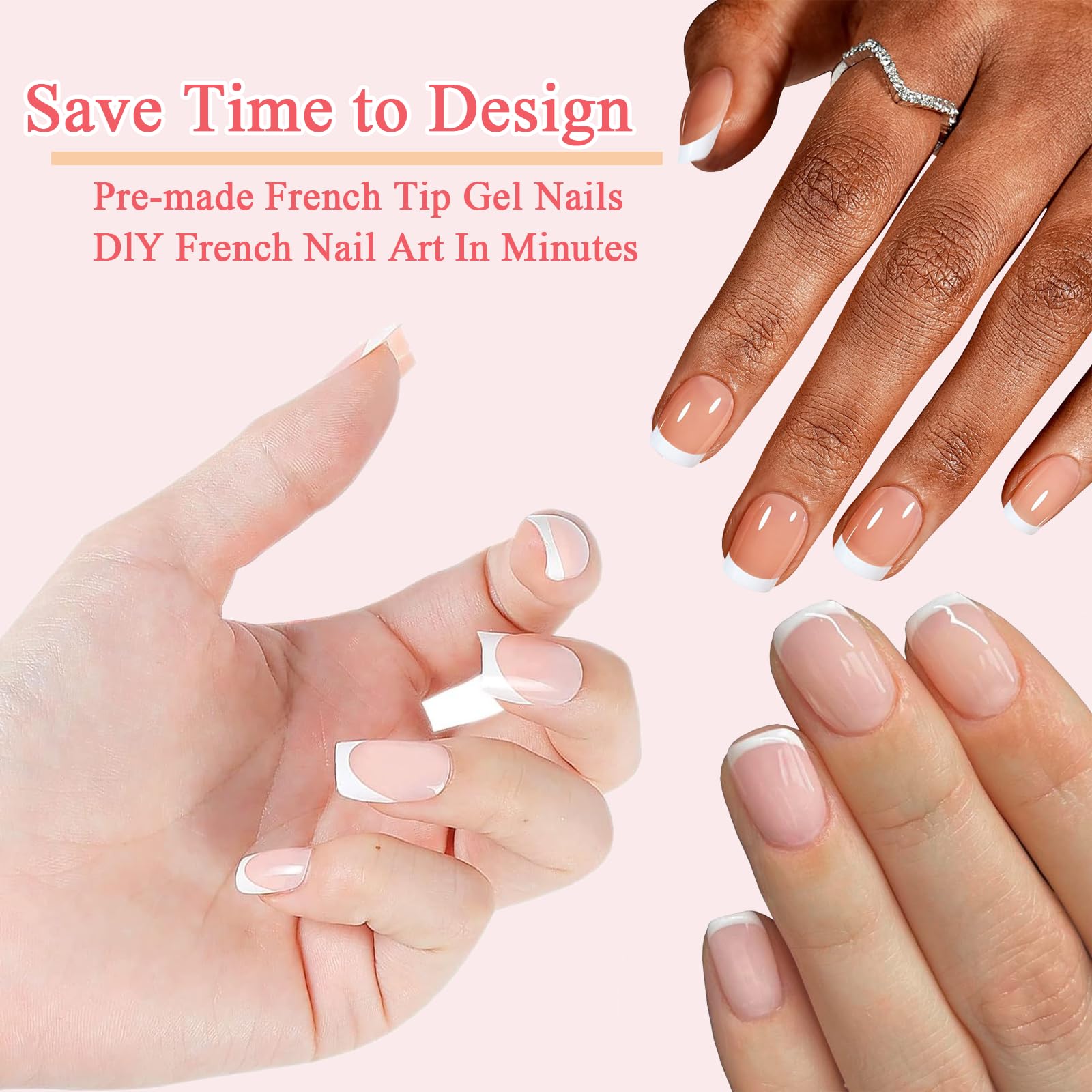 French False Nails, 240Pcs Square Press On Nails Short, Fake Nails Nude Pink Color French False Nail Kit - Image 3