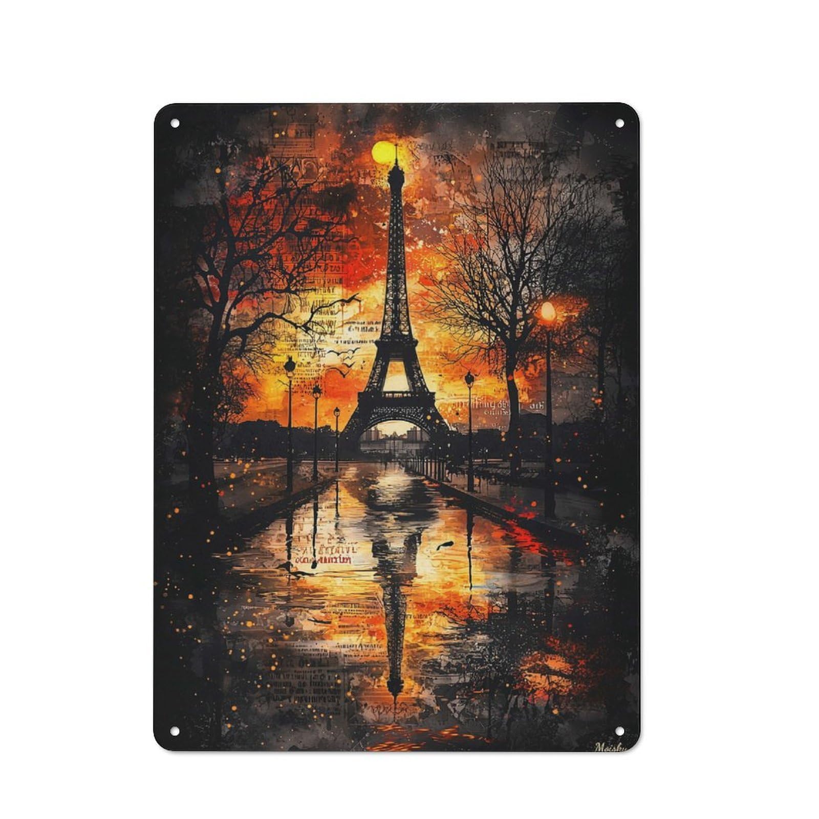 Junmoney Whispers Of History Gothic Paris At Dusk Metal Plaque 40X30cm With For Garage Wall, Retro Decor, For Garage Decor Collectors Refreshing A Room In Autumn