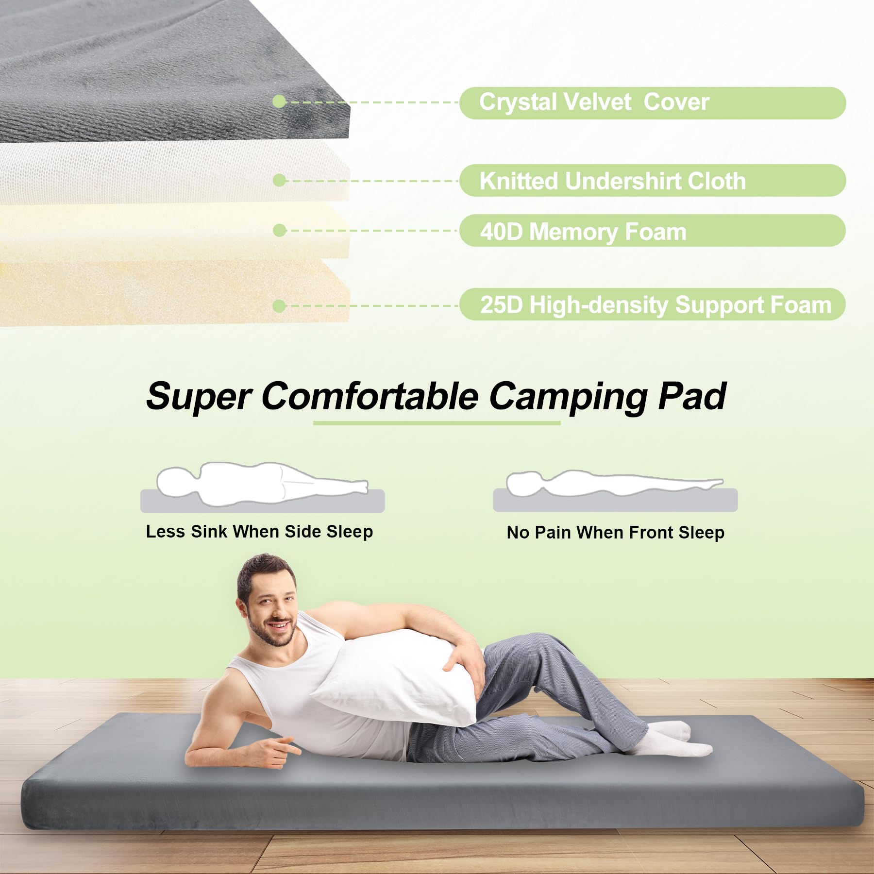 REDCAMP Foldable Memory Foam Camping Mattress, Portable Roll Up Mattress Single with Zipper, Futon Mat Sleeping Pad for Floor Car Tent Indoor Outdoor