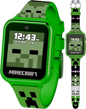 Minecraft Kids Smartwatch - Interactive LED Screen Watch with 10 Custom Watch Faces, Games, Camera, Alarm, Step Tracker & More - Fun Tech Gift for Boys and Girls - Fits Wrists 5.5 to 8.0"