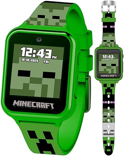 Reloj Inteligente Minecraft para Niños - Reloj con Pantalla LED Interactiva con 10 Caras Personalizadas, Juegos, Cámara, Alarma, Contador de Pasos y Más - Divertido Regalo Tecnológico para Niños y Niñas - Se Ajusta a Muñecas de 5.5'' a 8.0"