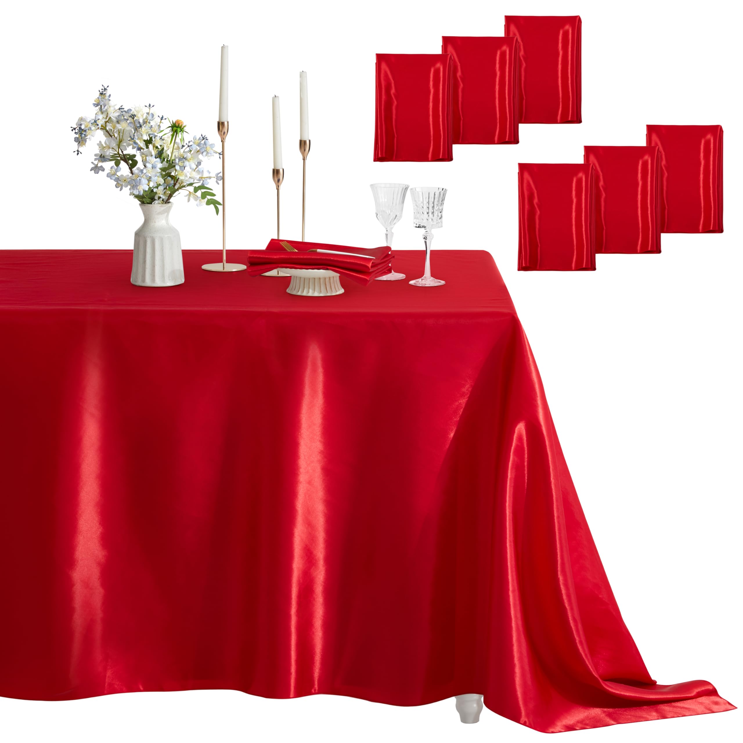 Counfeisly 6 Pack Satin Table Cover Rectangle Silkly Soft Table Cloth, Satin Dining Table Cloths for Wedding Banquet Table Decoration, Dining Room,